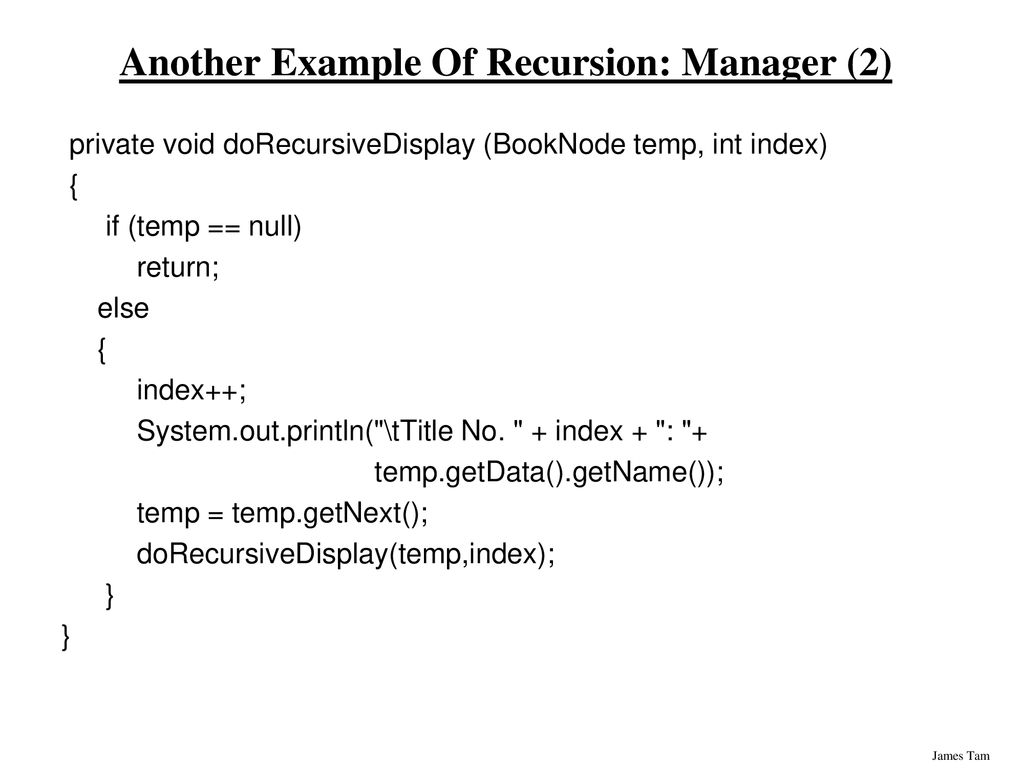 Recursion You will learn the definition of recursion as well as seeing ...
