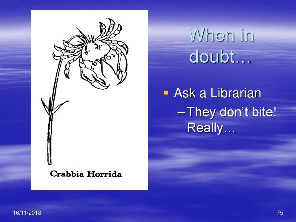 When in doubt… Ask a Librarian They don’t bite! Really… 16/11/2018