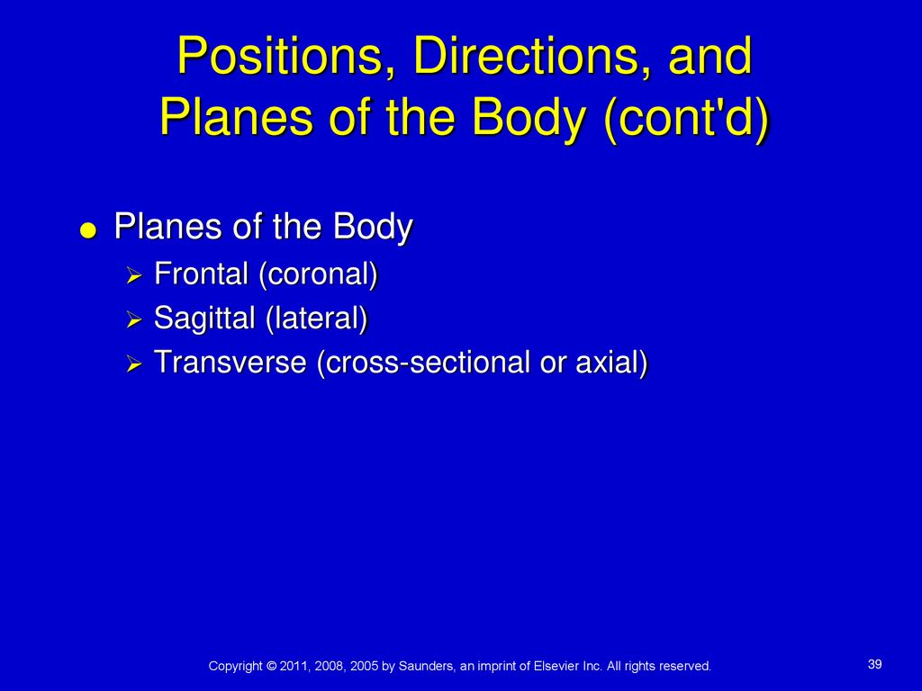 Positions, Directions, and Planes of the Body (cont d)