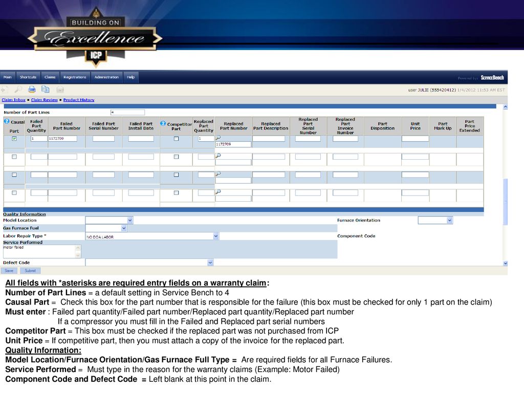 Icp Warranty Claims How To For Service Bench Ppt Download