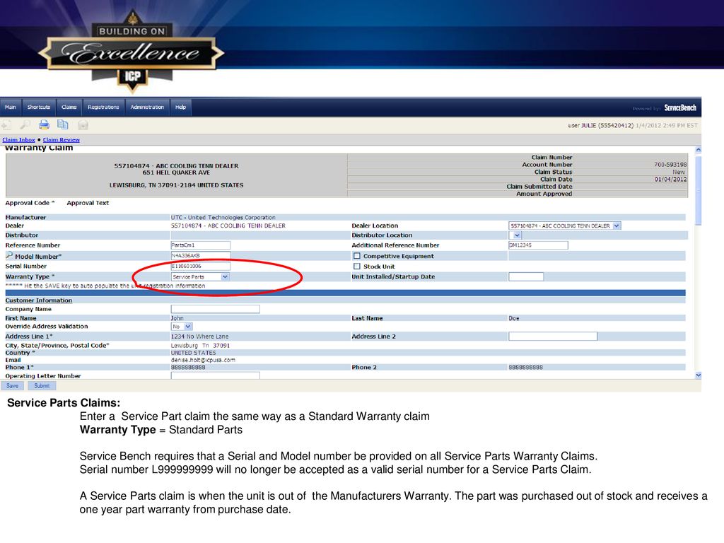 Icp Warranty Claims How To For Service Bench Ppt Download