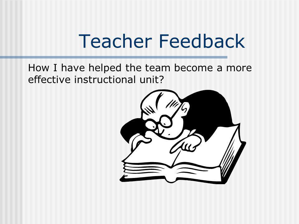 Teacher Feedback How I have helped the team become a more effective instructional unit