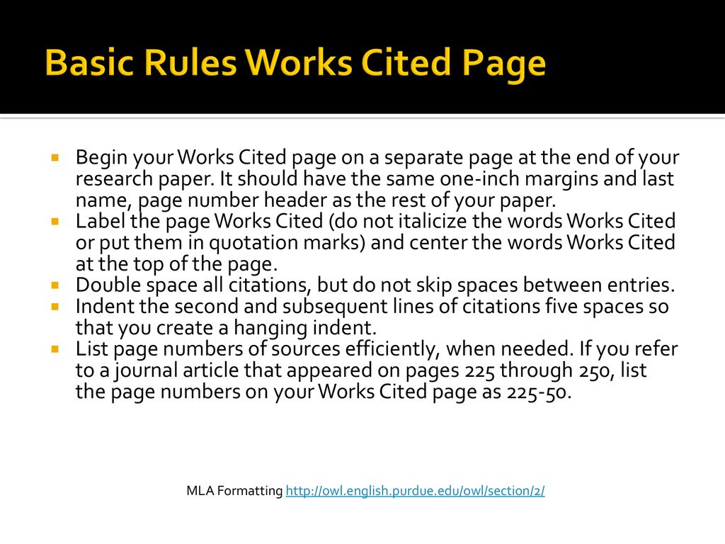 Basic Rules Works Cited Page