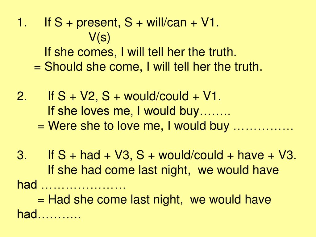 1. If S + present, S + will/can + V1.