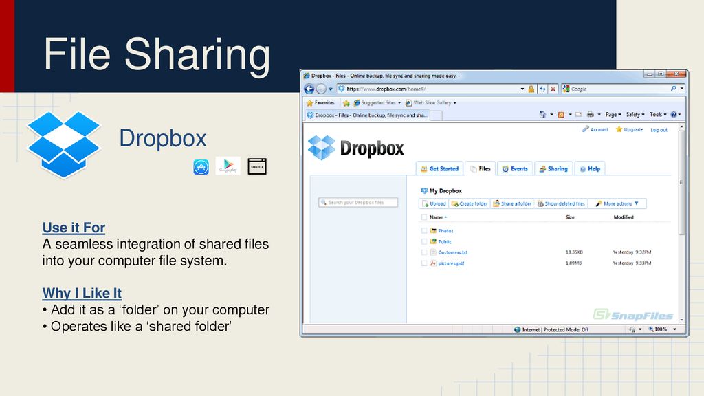 File Sharing Dropbox Use it For