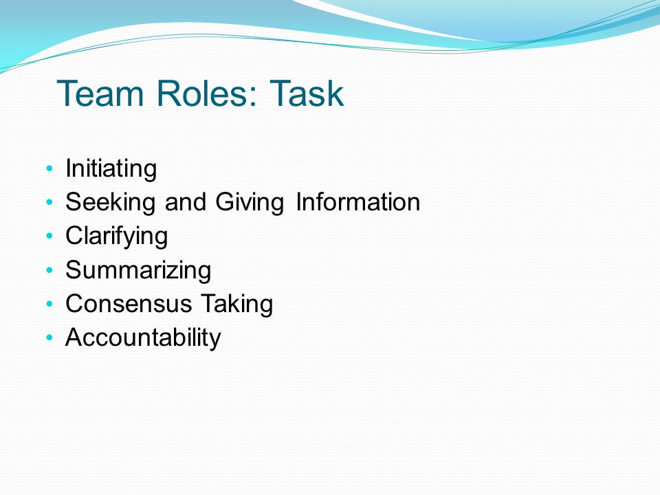 Team Roles: Task Initiating Seeking and Giving Information Clarifying