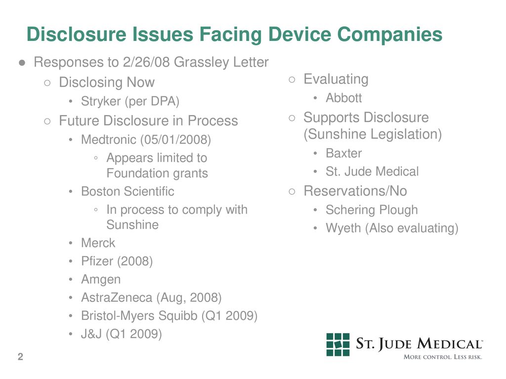 Disclosure Issues Facing Device Companies