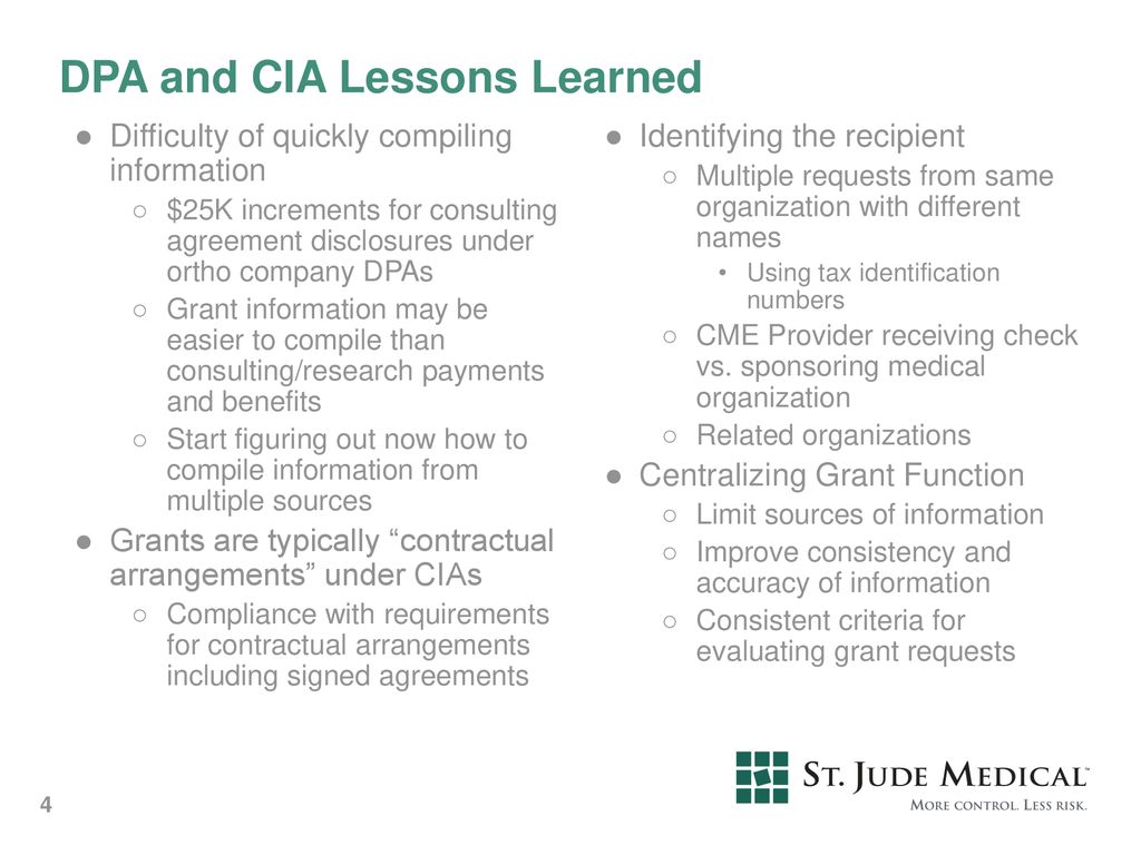 DPA and CIA Lessons Learned