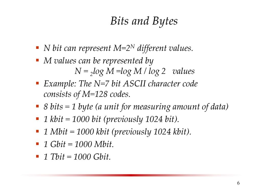 Bits and Bytes N bit can represent M=2N different values.