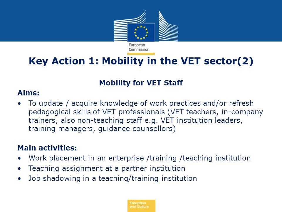 Key Action 1: Mobility in the VET sector(2)