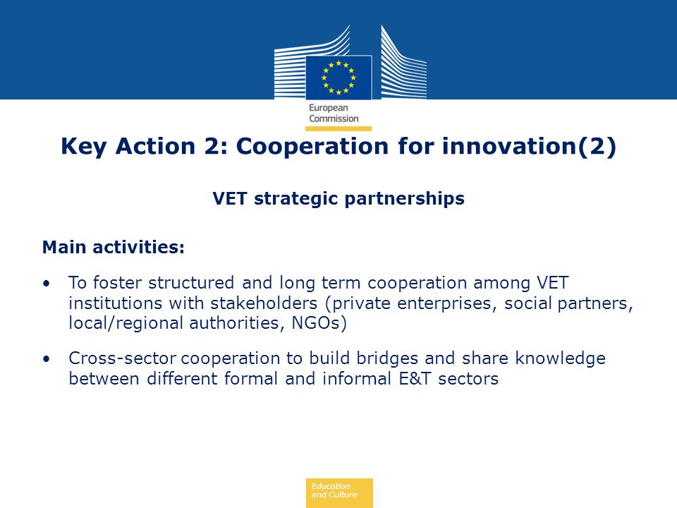 Key Action 2: Cooperation for innovation(2) VET strategic partnerships
