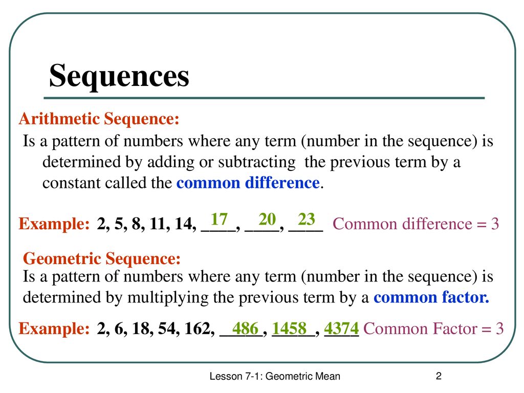 Lesson 7-1: Geometric Mean