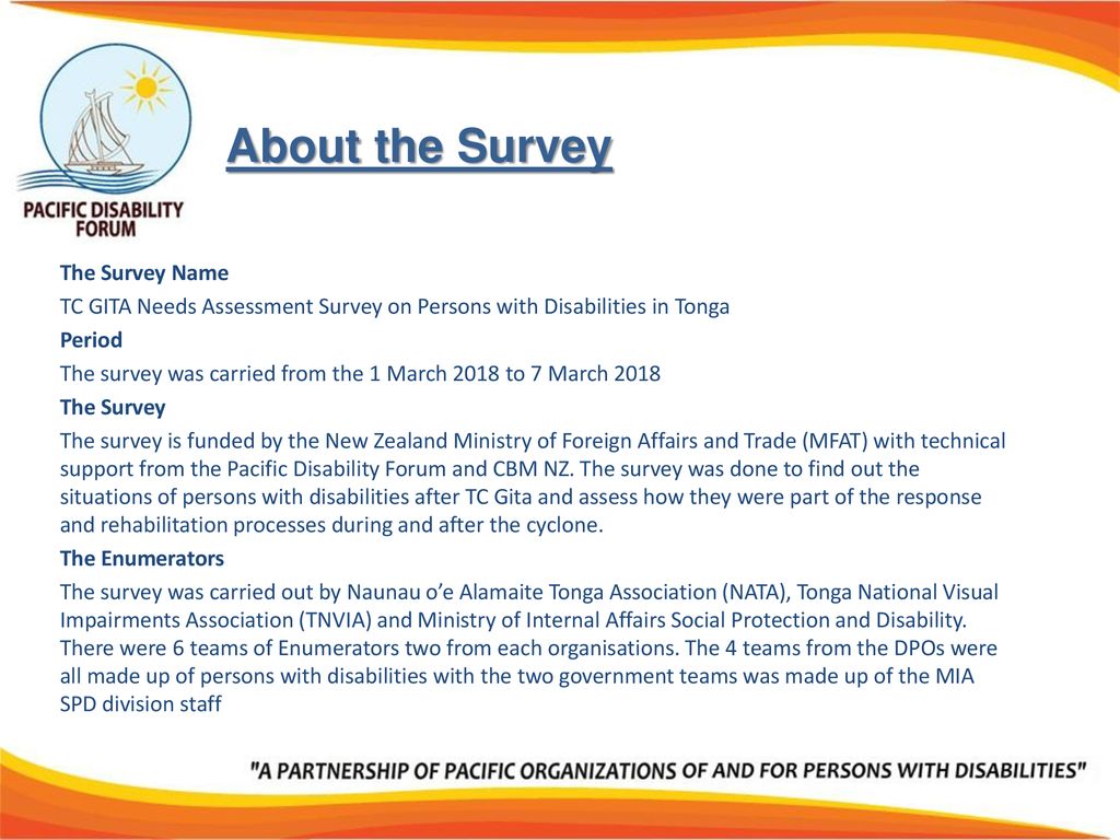 Needs Assessment Survey on persons with disabilities in Tonga - ppt ...