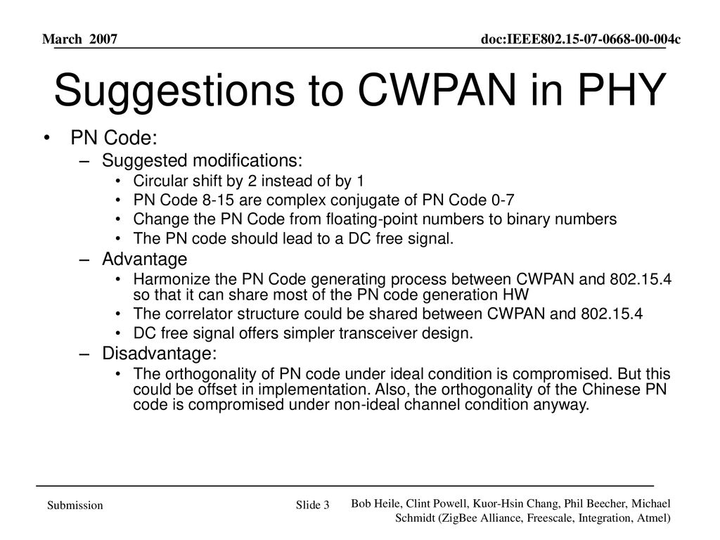 Suggestions to CWPAN in PHY