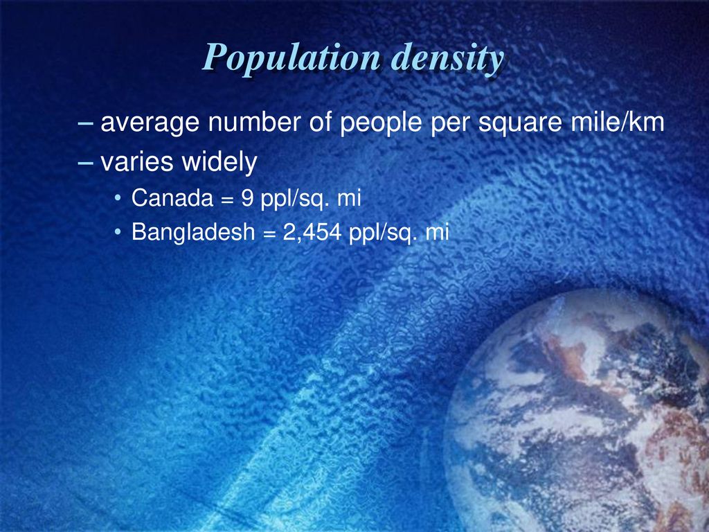 Population density average number of people per square mile/km