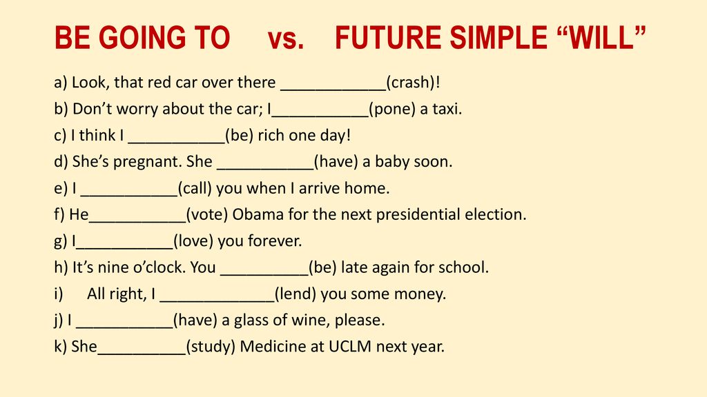 BE GOING TO vs. FUTURE SIMPLE WILL.
