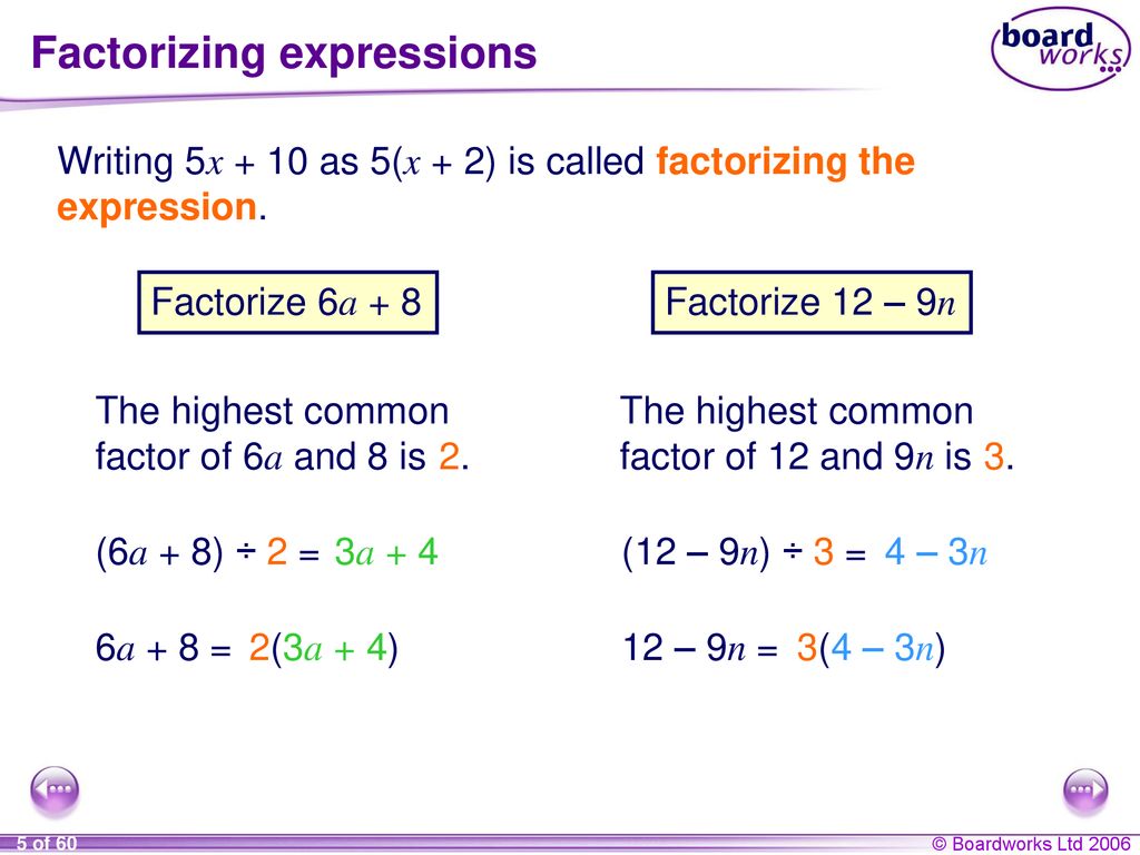 Factorizing expressions