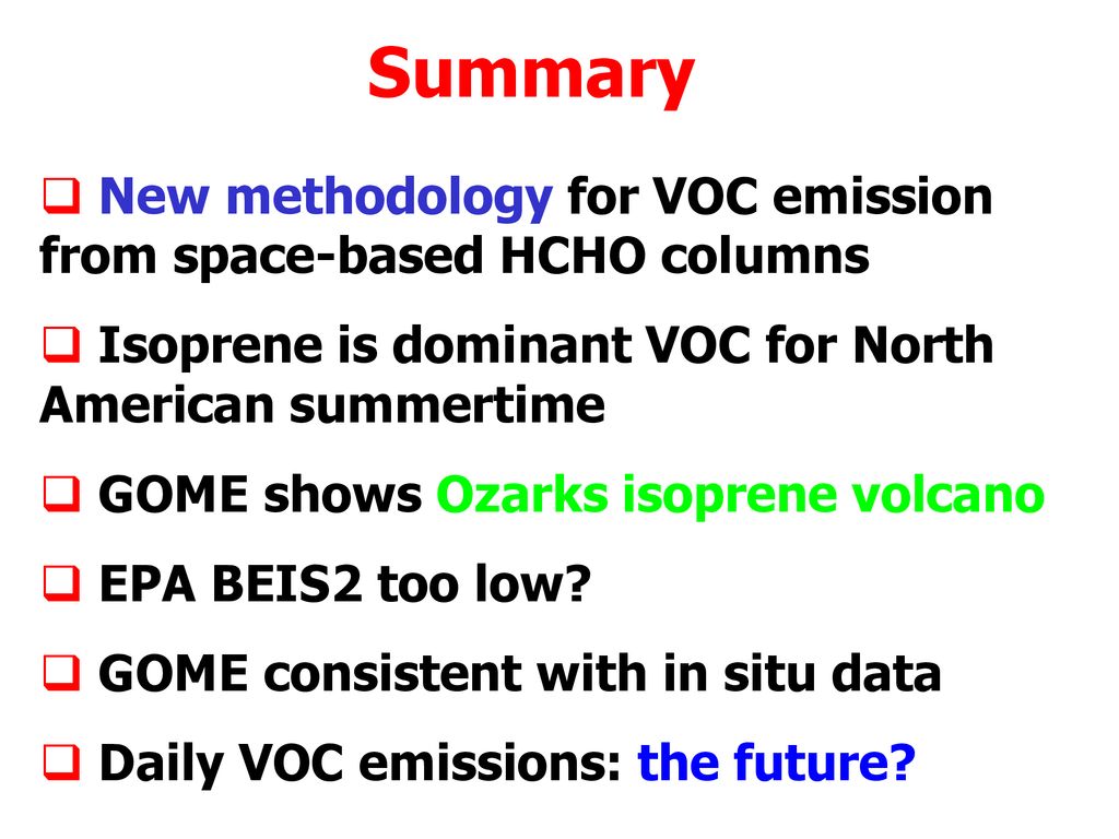 Summary New methodology for VOC emission from space-based HCHO columns
