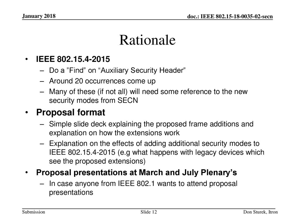 Rationale Proposal format IEEE