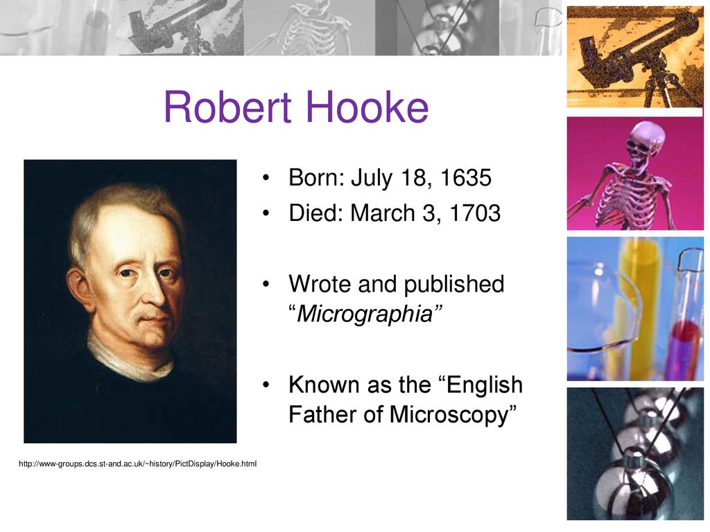 Robert Hooke Born: July 18, 1635 Died: March 3, 1703