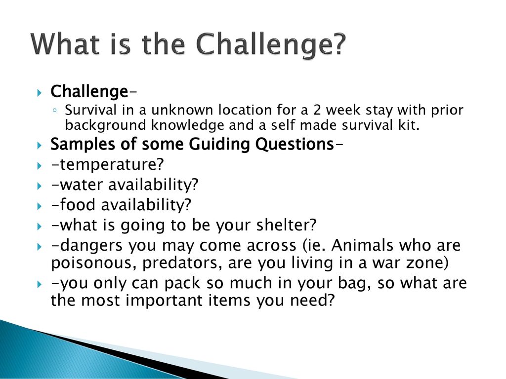 What is the Challenge Challenge- Samples of some Guiding Questions-