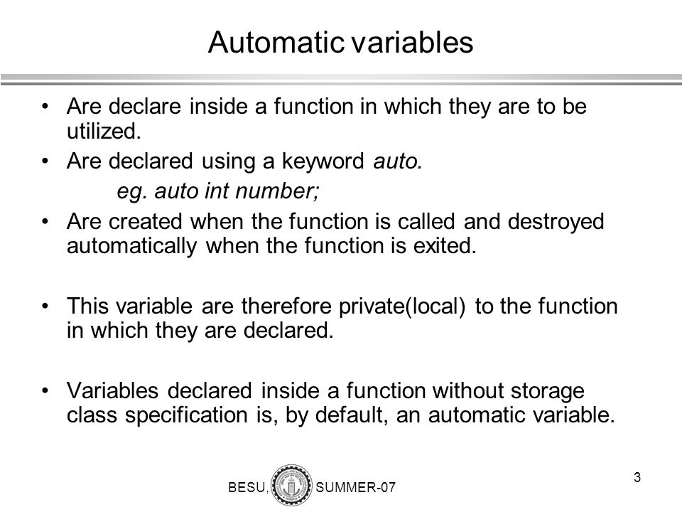 Storage class in C Topics Automatic variables External variables - ppt  video online download