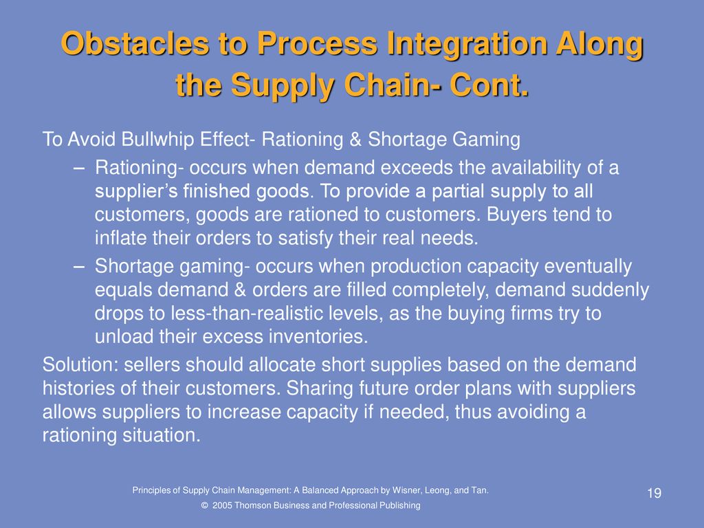 Obstacles to Process Integration Along the Supply Chain- Cont.