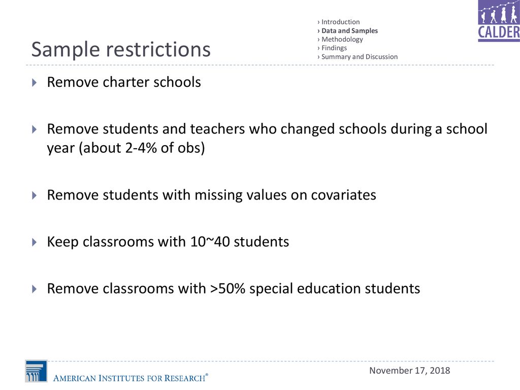 Sample restrictions Remove charter schools