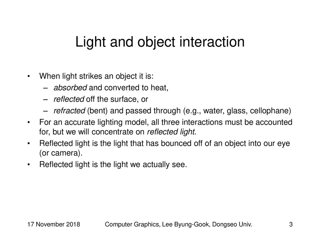Light and object interaction