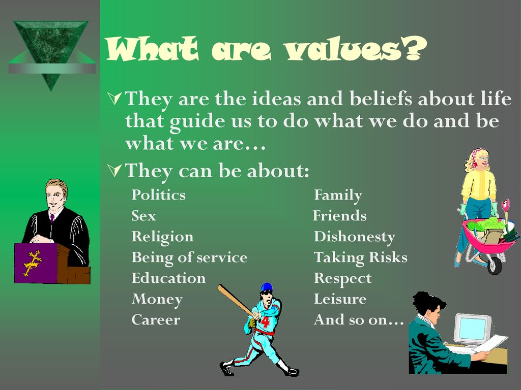 What are values They are the ideas and beliefs about life that guide us to do what we do and be what we are…