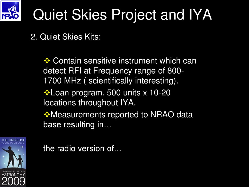 Quiet Skies Project and IYA