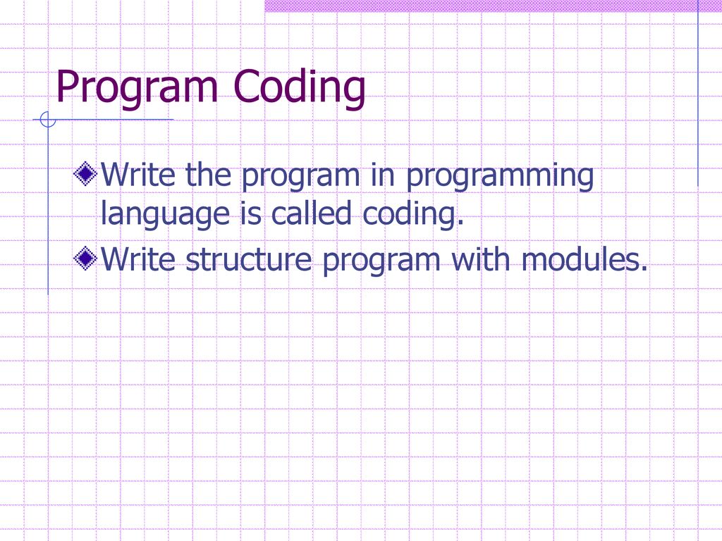 Program Coding Write the program in programming language is called coding.