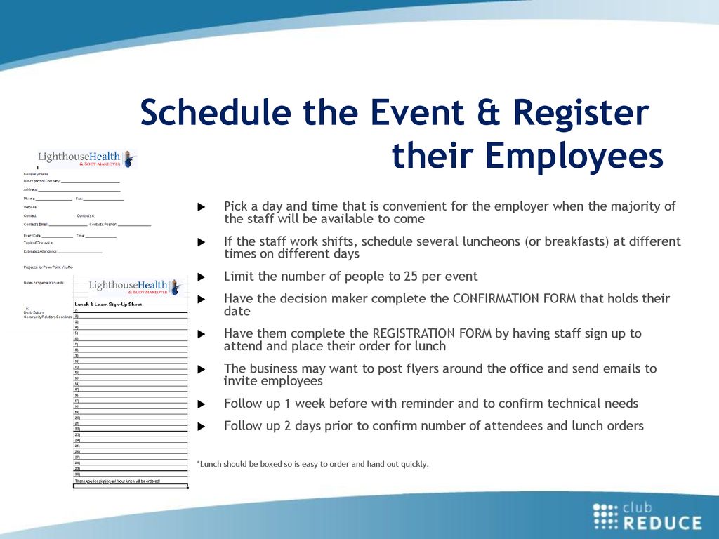 Schedule the Event & Register their Employees