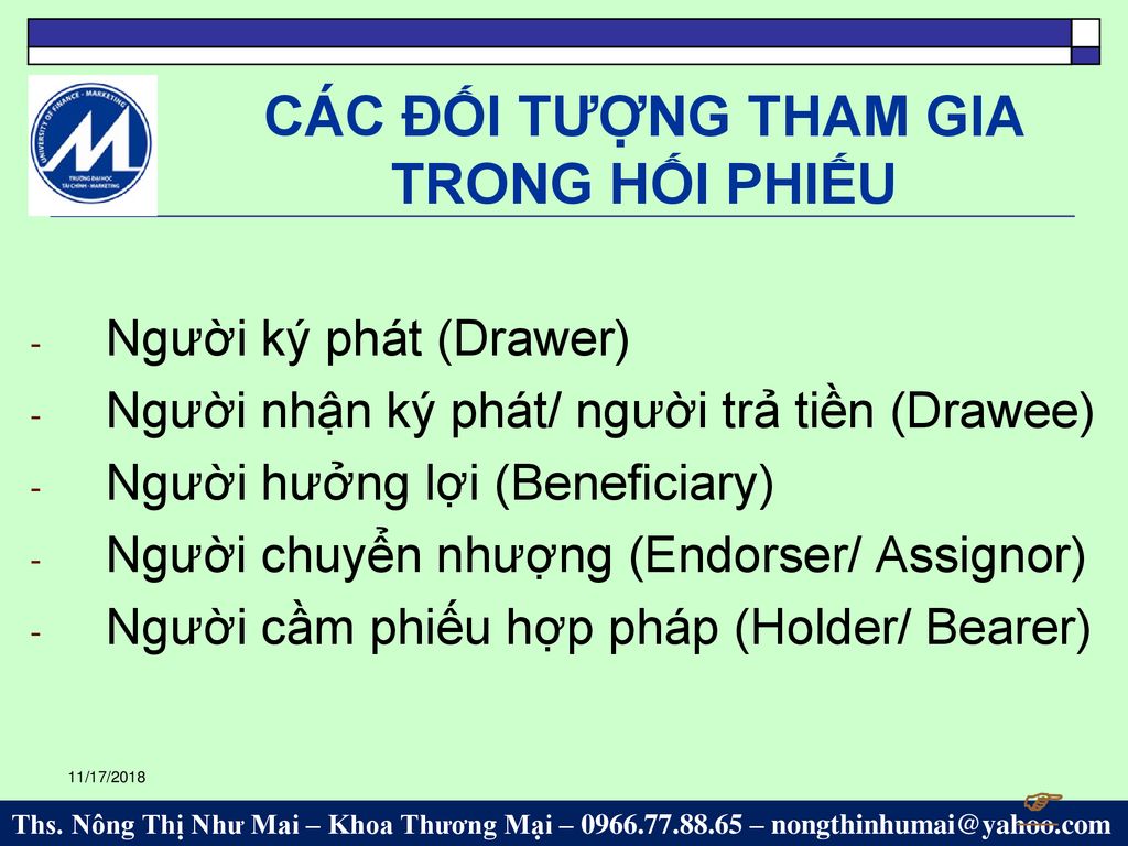 CÁC ĐỐI TƯỢNG THAM GIA TRONG HỐI PHIẾU