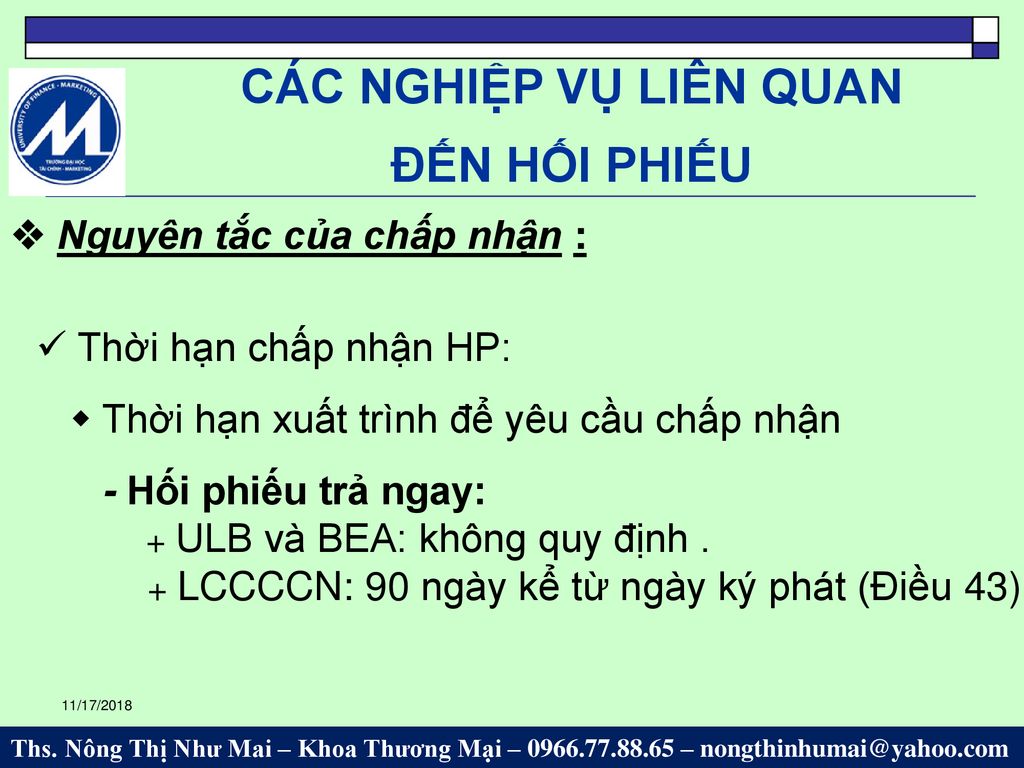 CÁC NGHIỆP VỤ LIÊN QUAN ĐẾN HỐI PHIẾU