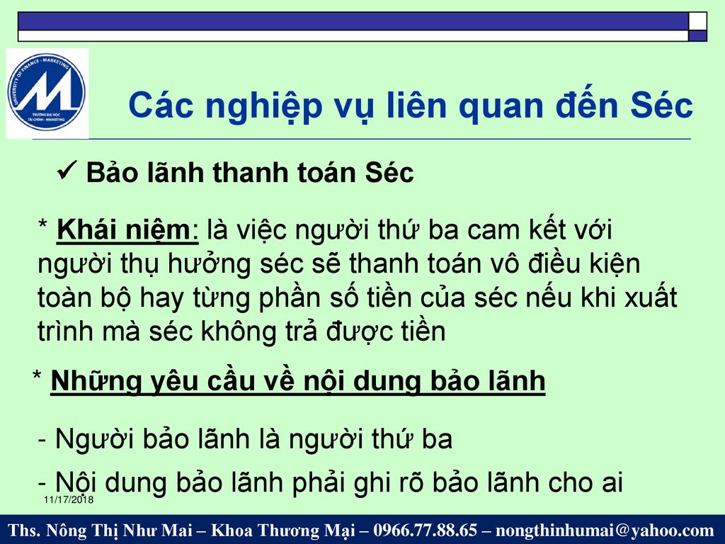 Các nghiệp vụ liên quan đến Séc