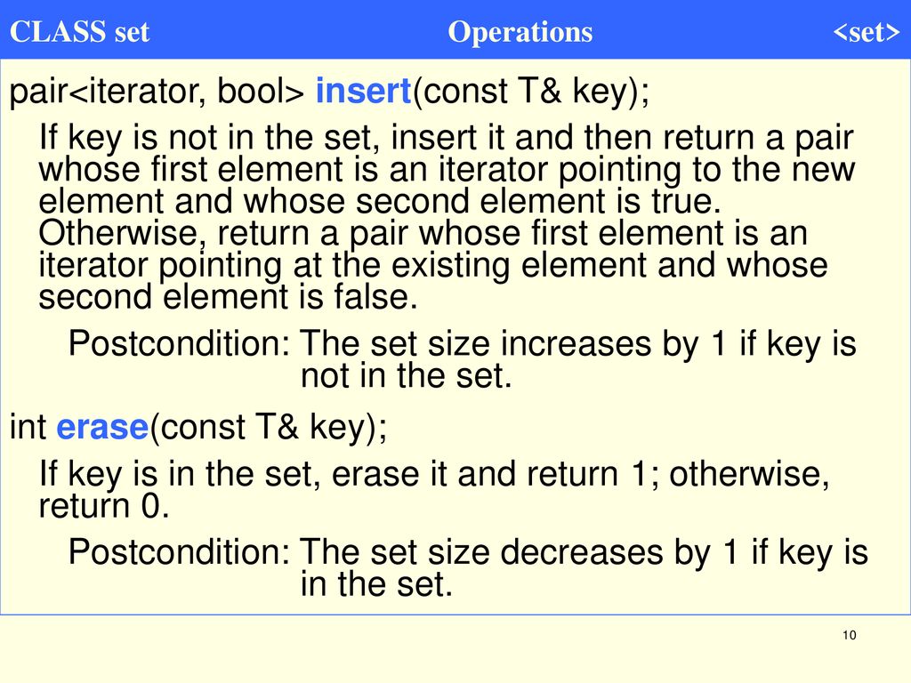 pair<iterator, bool> insert(const T& key);