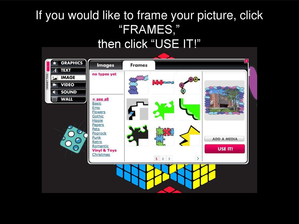 If you would like to frame your picture, click FRAMES,
