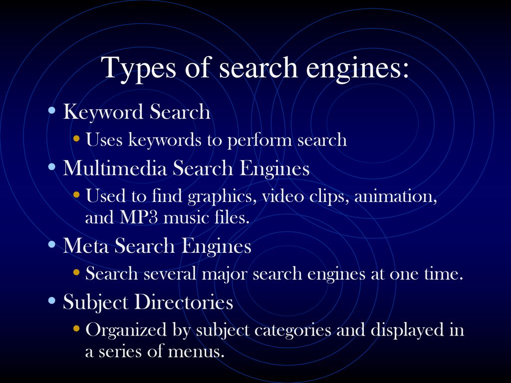 Types of search engines: