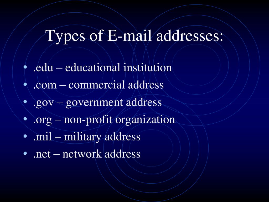 Types of  addresses: