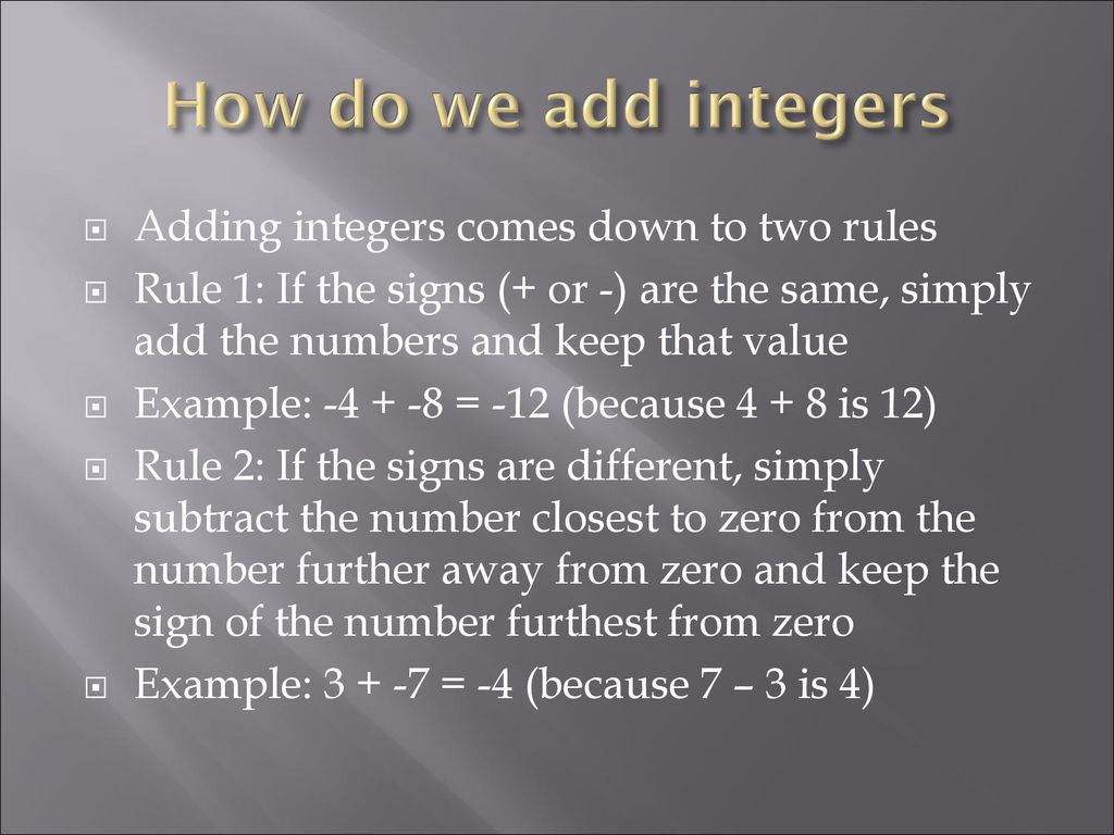 Adding, Subtracting, Multiplying, and Dividing Integers - ppt download