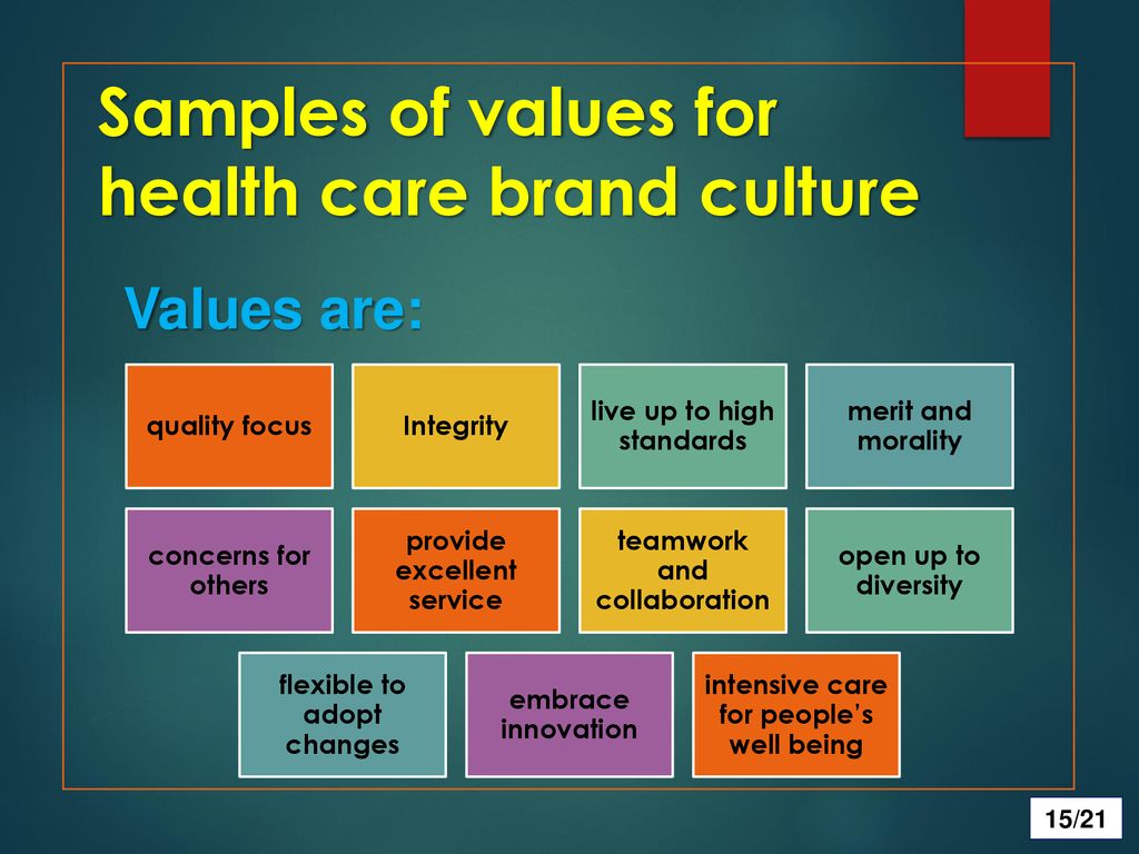 Samples of values for health care brand culture