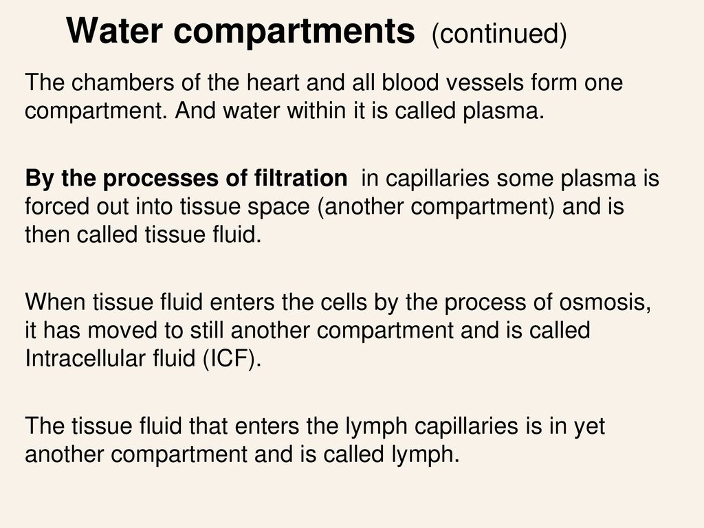 Water compartments (continued)