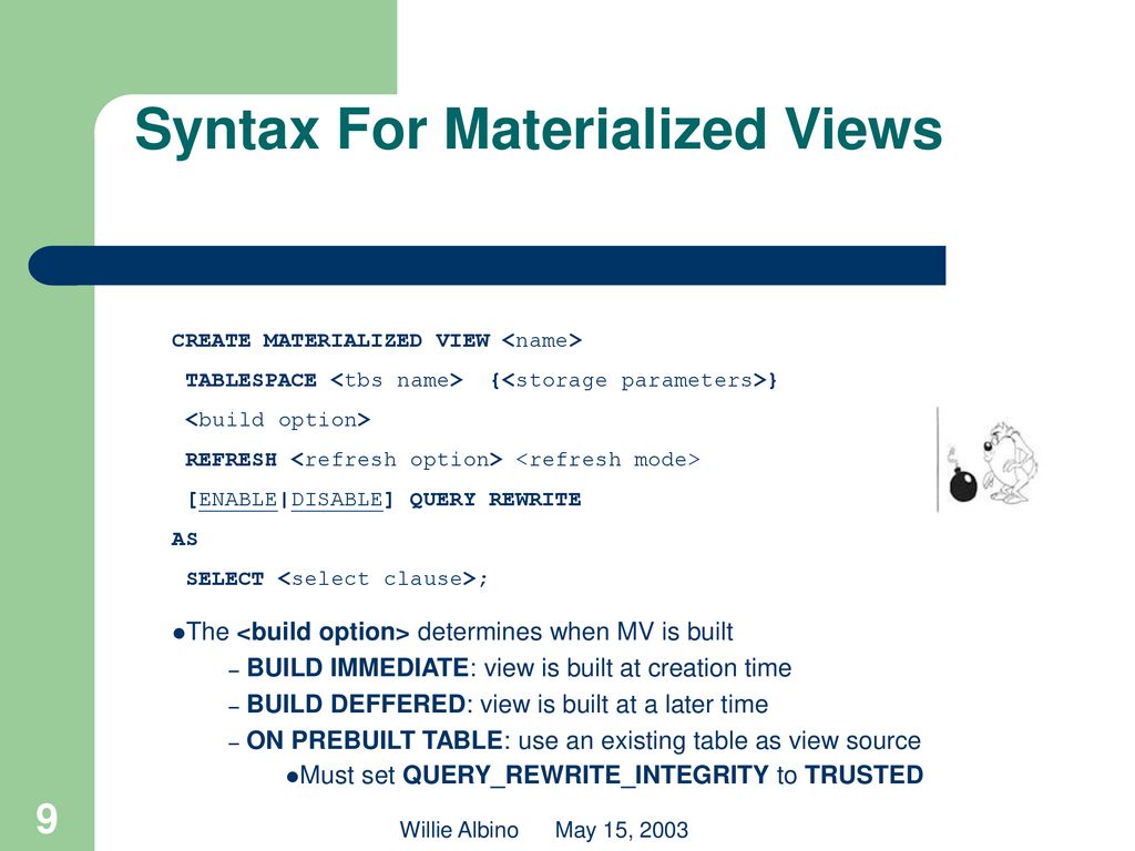 Materialized views willie albino may 15 ppt download