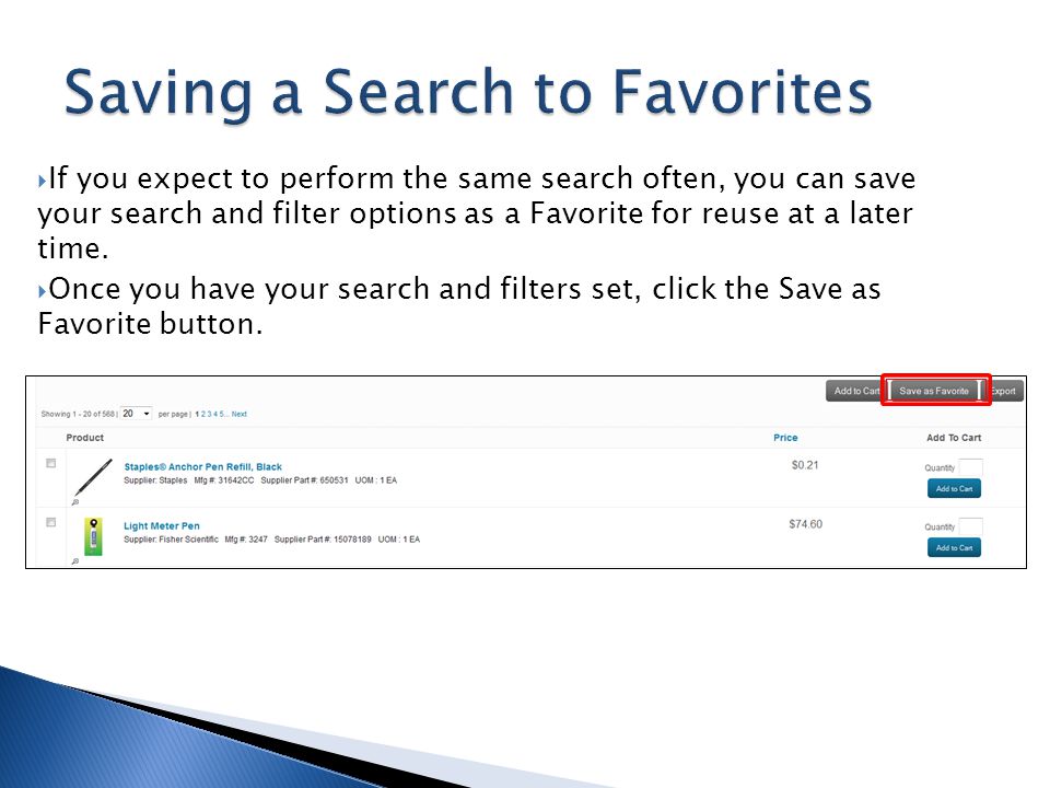 Saving a Search to Favorites