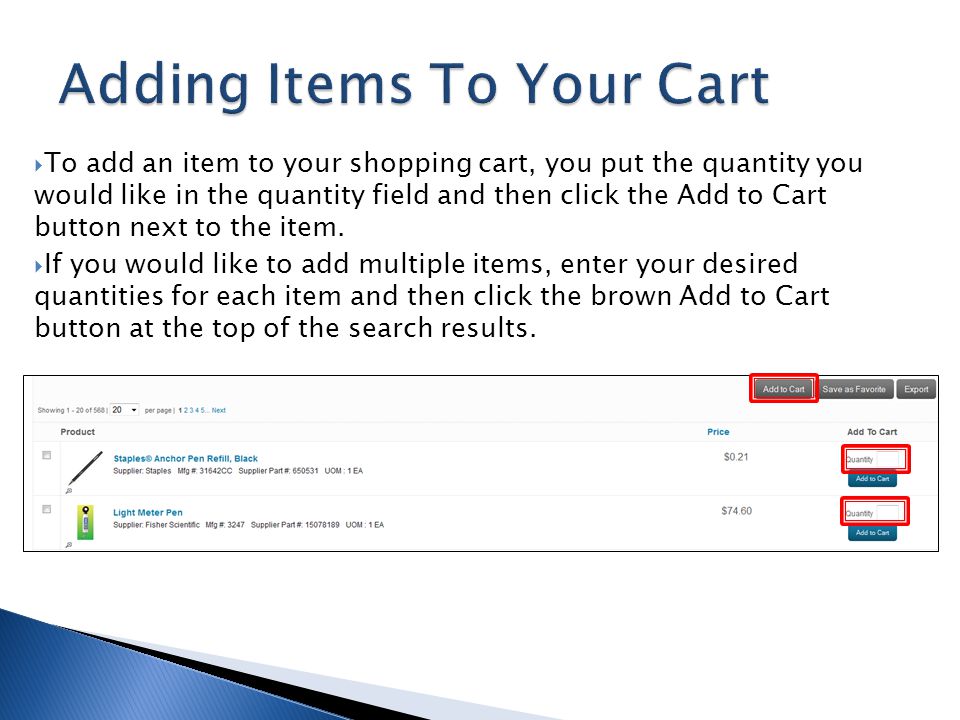 Adding Items To Your Cart