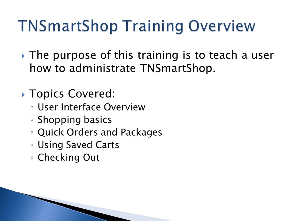TNSmartShop Training Overview