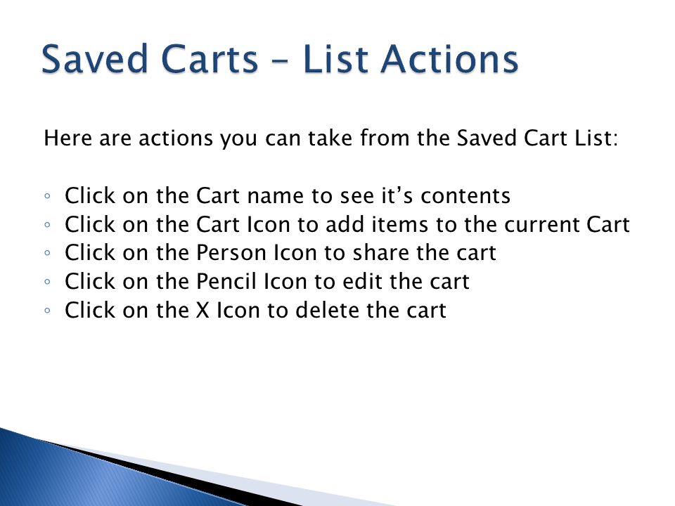 Saved Carts – List Actions
