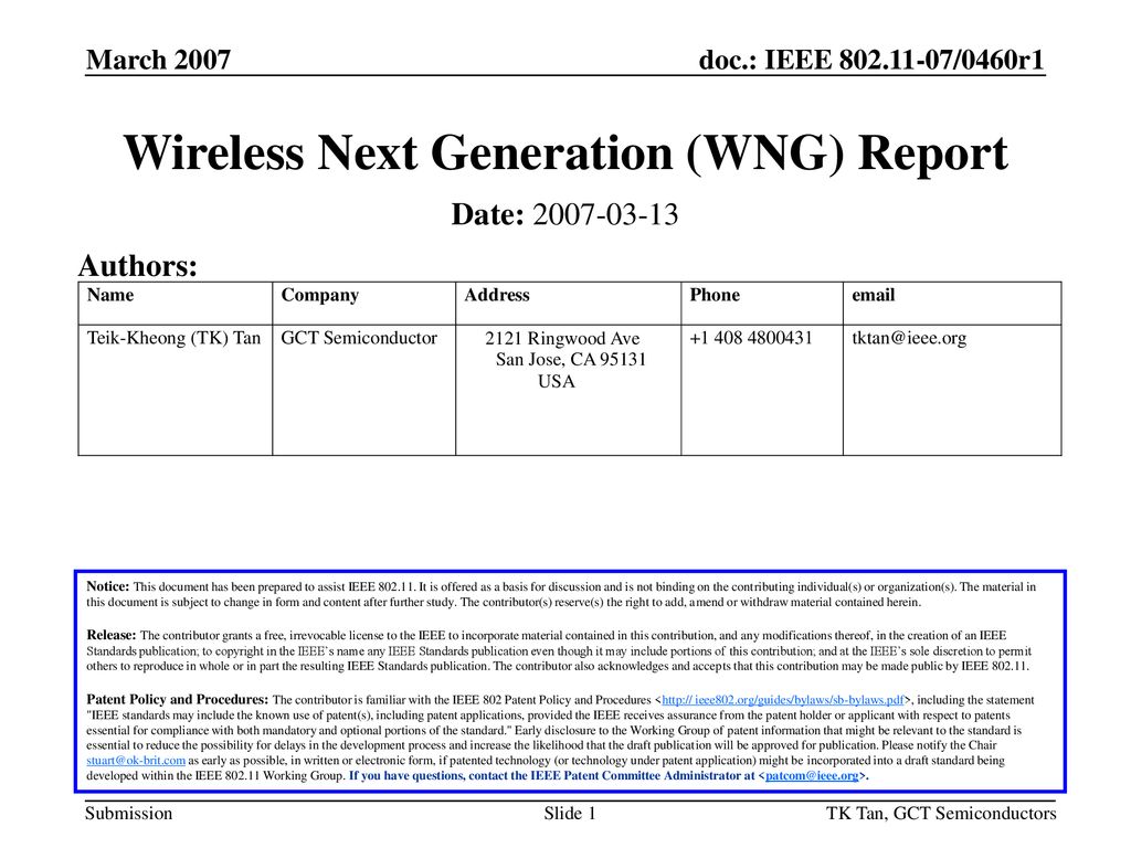 Wireless Next Generation (WNG) Report