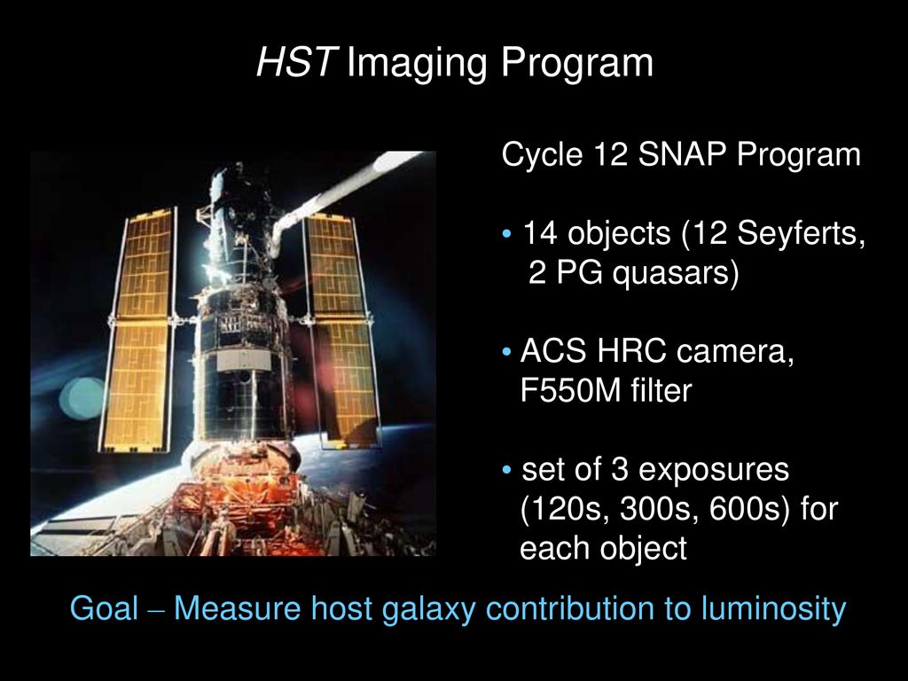 HST Imaging Program Cycle 12 SNAP Program • 14 objects (12 Seyferts,